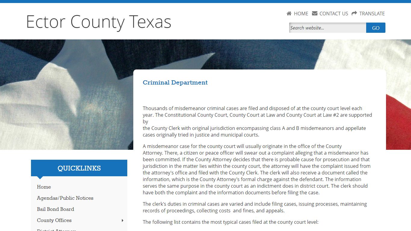 Welcome to Ector County Criminal Department Webpage!